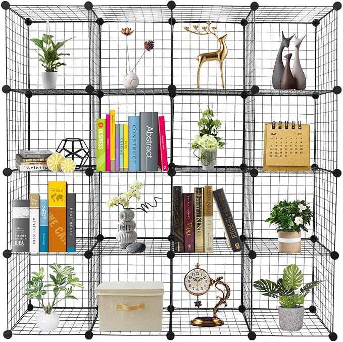 Wire Cube Storage, 16-Cube Organizer Metal, Wire C Grids Storage, Storage Bins by Volowoo