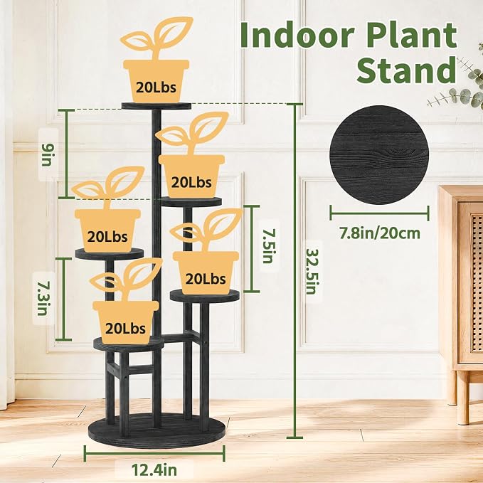 LASZOLA 5 Tiered Wood Plant Stand Indoor Corner, Flower Holder Rack Tall - Image 5