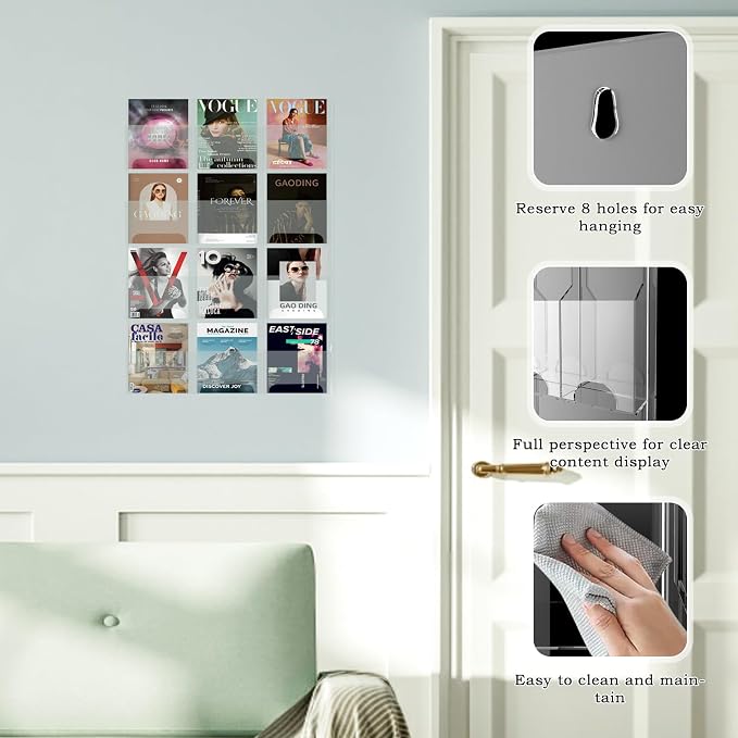 Nalwort Acrylic Brochure Pamphlet Holder, 12 Magazine Holders, Trifold Flyer - Image 3