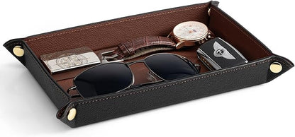 VLANDO Valet Tray for Men, Foldable PU Leather Catchall, Mocha Brown | Travel - Image 9