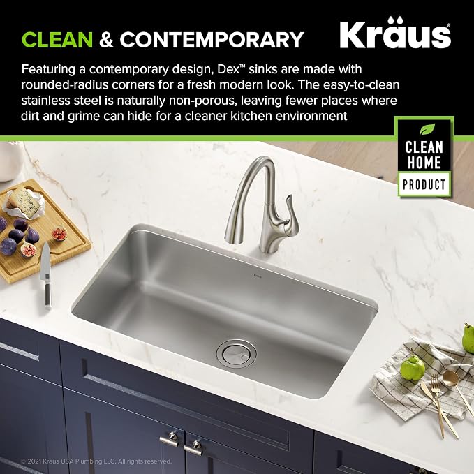 KRAUS Dex 33-inch Undermount 16 Gauge Stainless Steel Single Bowl Kitchen Sink - Image 3