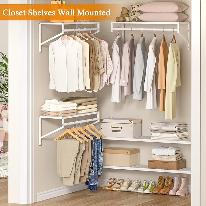 ThreeHio 3 Pack Closet Shelves Wall Mounted, 2.7 ft x 11.8in Wire Closet Shelf - Image 2