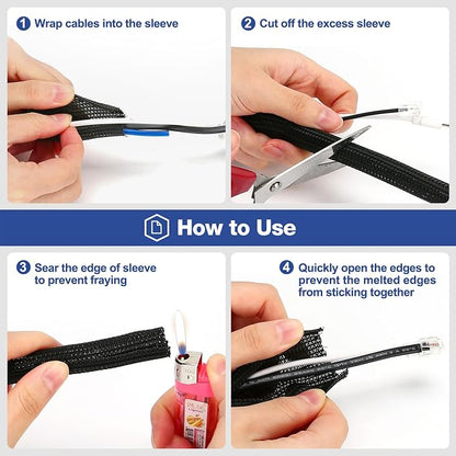 JOTO 10 Feet Cable Management Sleeve -Black | Cord Organizer System - Image 3