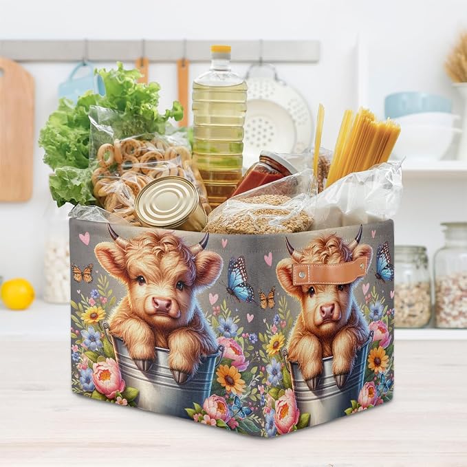 Basket Storage Bins Alpine Cattle Cow Flower Rectangle Cube Basket Box Kids - Image 7