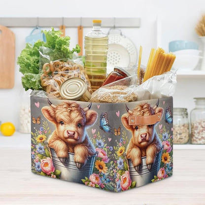 Basket Storage Bins Alpine Cattle Cow Flower Rectangle Cube Basket Box Kids - Image 7