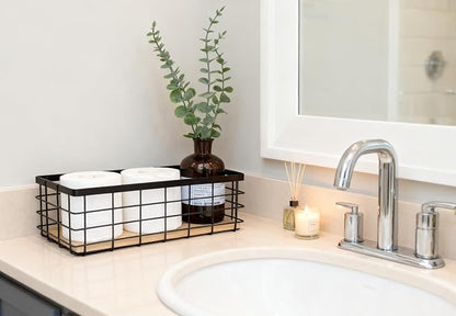 Detachable Wood Base Wire Basket tabletop or wall mount, Medium | Farmhouse - Image 6