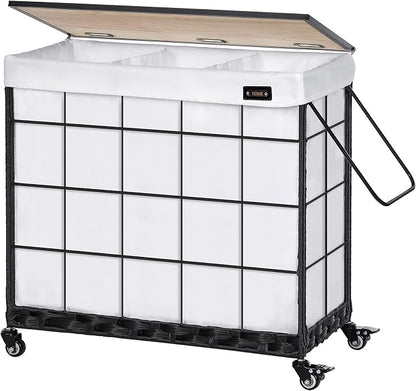 Laundry Hamper with Heavy Duty Caster Wheels; 3 Sections Clothes Hamper with by Hermina