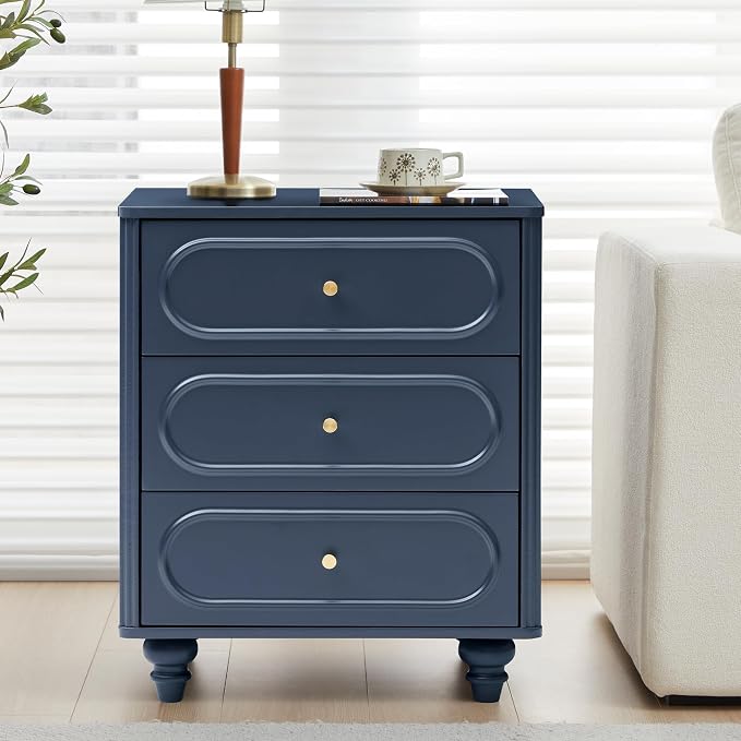 3 Drawer Fluted Dresser for Bedroom, Mid Century Modern Chest of Drawers - Image 3