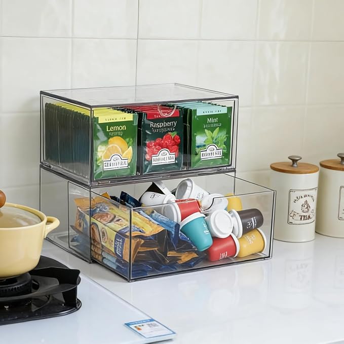 CLUQMEIK 2 Acrylic Tea and Coffee Organizer, 9 Grids Tea Bag Organizer Box and - Image 8