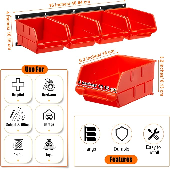 Maitys Wall Mounted Storage Bins Plastic Hanging Stackable Storage Parts Garage - Image 2
