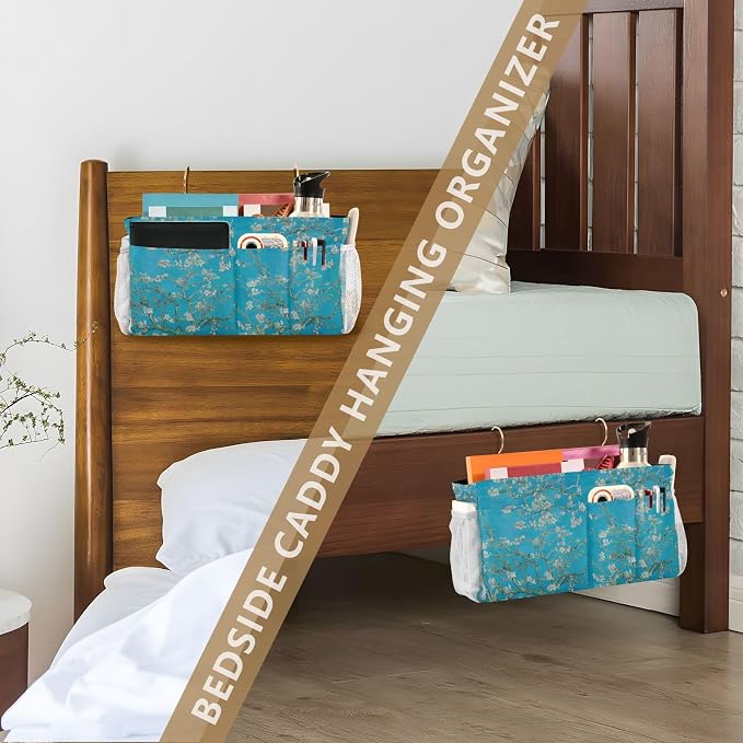 Bedside Caddy for Dorm Bed Bedside Hanging Caddy Bag Iron Frame Storage - Image 7