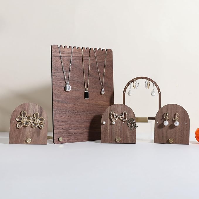 GemeShou 3pcs wooden jewelry earring organizer holder, walnut earring studs - Image 2