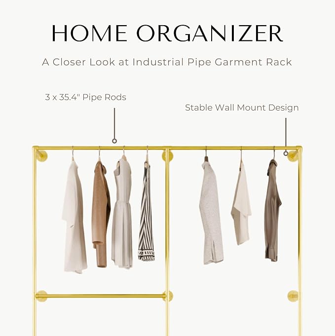 Industrial Pipe Clothing Rack, Heavy Duty Wall Mounted Clothes Rack, Retail - Image 3