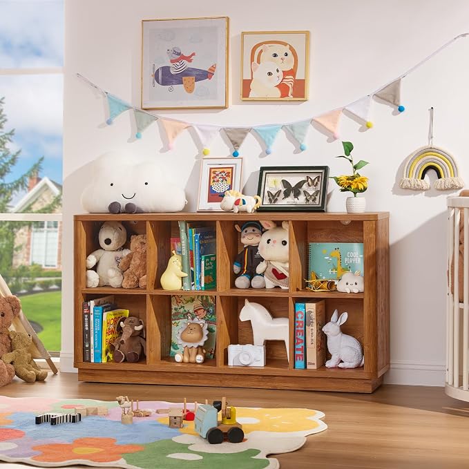 8 Cube Storage Book Shelf, Floor Standing Wooden Cubby Bookcase - Image 8