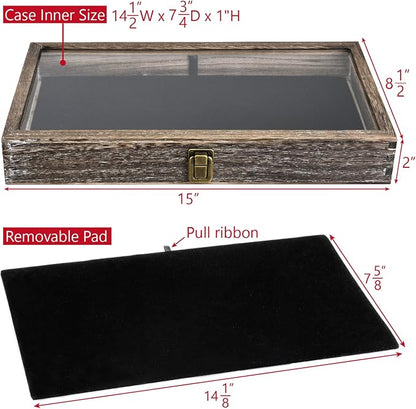 MOOCA Wooden Jewelry Display Case Tempered Glass Top Lid, Gemstone Display Case - Image 2