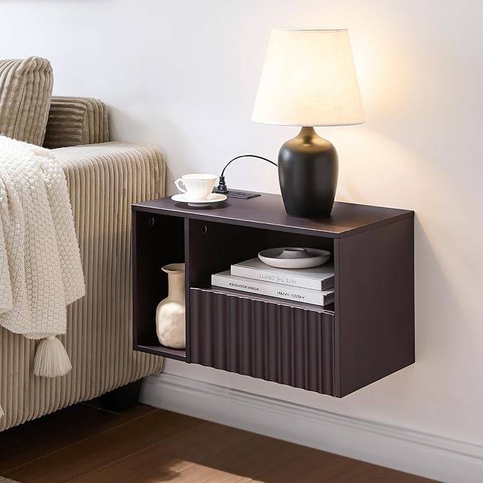 Modern Espresso Fluted Floating Nightstand by BuildHom