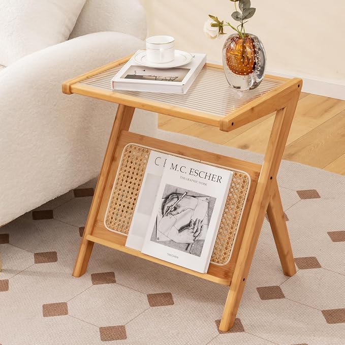 Giantex Rattan Side Table, Boho Nightstand by Giantex