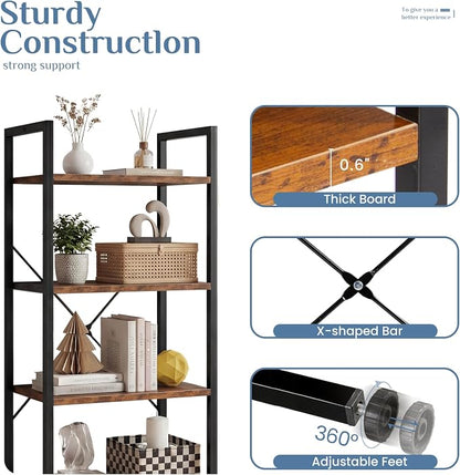 DUMOS 4-Tier Bookshelf, Tall Bookcase, Storage Organizer | Open Storage Display - Image 6