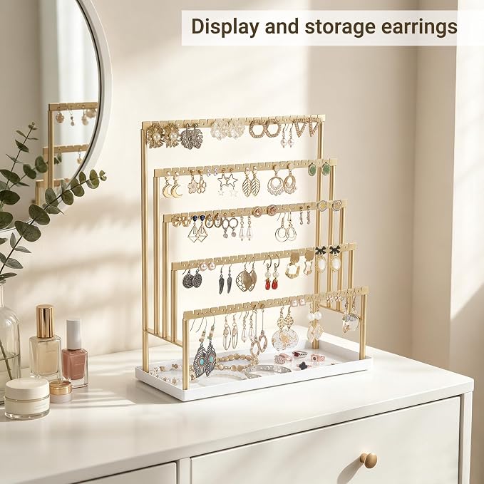 Mkono 5-Tier Earring Holder Organizer Metal Jewelry Display Stand - Image 7
