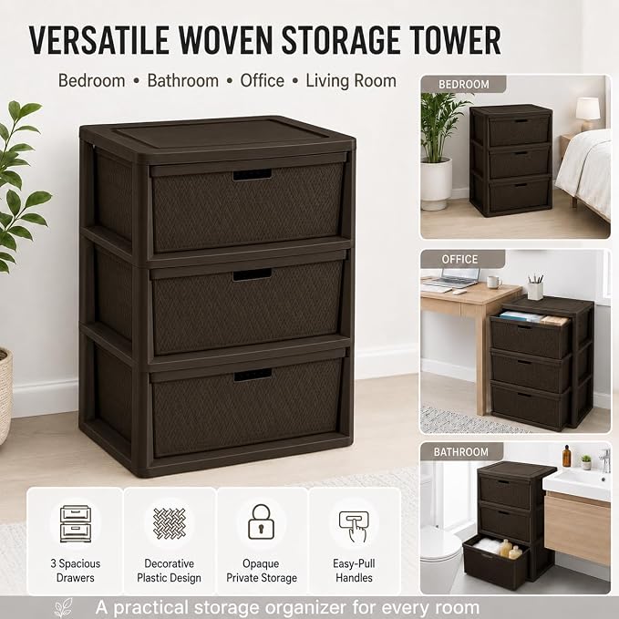 Wide 3-Drawer Plastic Storage Tower - Image 7