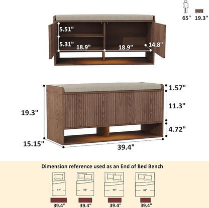 HOMEFORT 39.4" Fluted Shoe Storage Bench, Entryway Bench - Image 2
