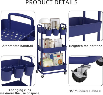 JIUYOTREE 3-Tier Plastic Rolling Storage Cart Utility Cart - Image 7