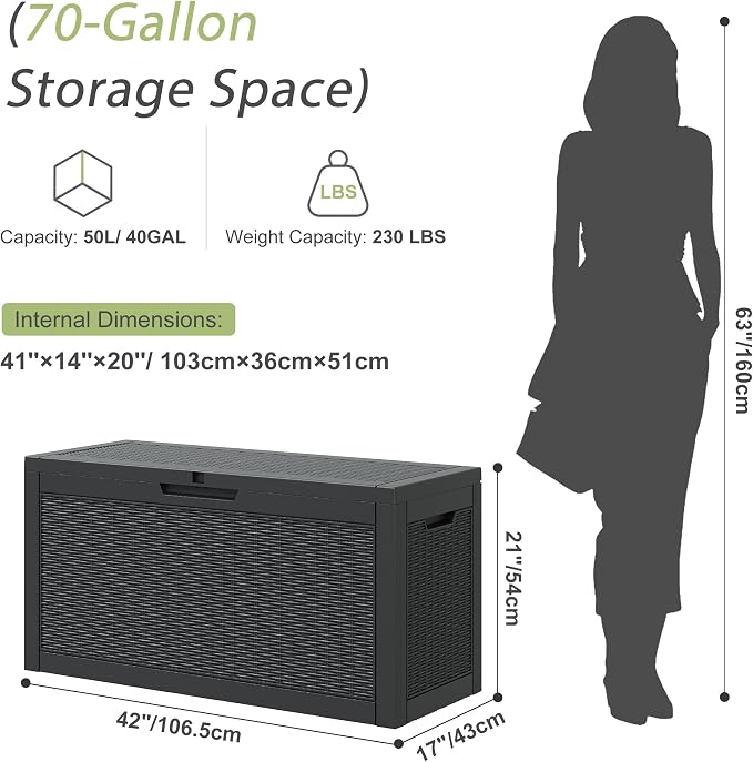 70 Gallon Outdoor Storage Deck Box Waterproof, Large Resin Storage Container - Image 4