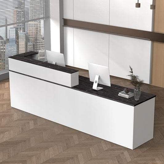 L Shape Reception Desk with Counter, Lockable Drawer, Keyboard Tray, and by Huariifowm