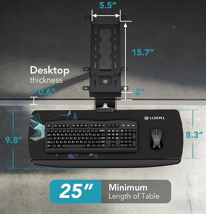 Keyboard Tray Under Desk with Storage Drawer, Height Adjustable Keyboard Tray - Image 5