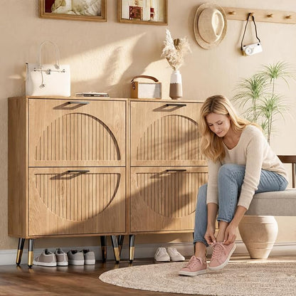 Farmhouse Shoe Cabinet Storage for Entryway, Slim Shoe Rack Cabinet - Image 9