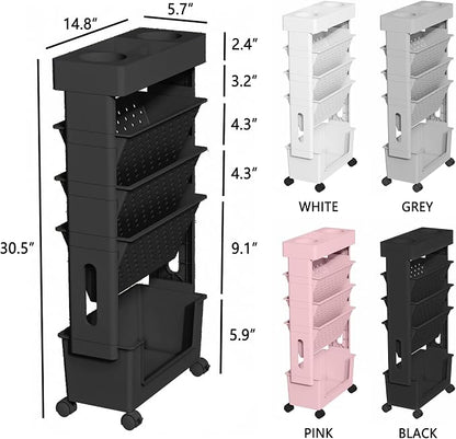 5-Tier Rolling Bookshelf Magazine Rack - Image 3