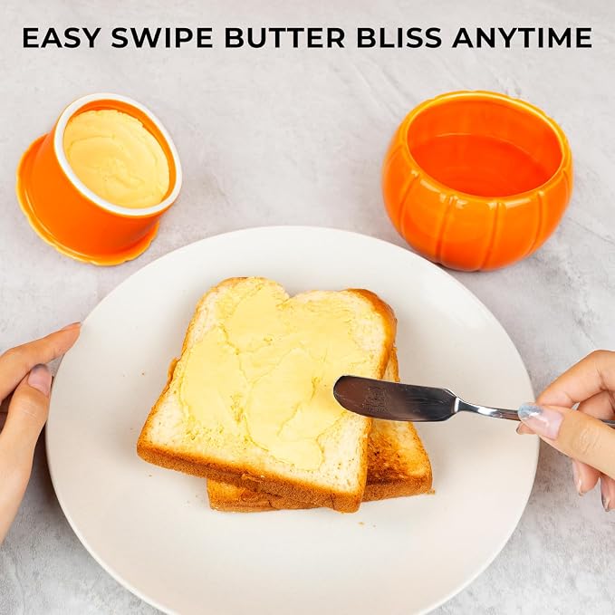 SETRON Halloween Pumpkin Butter Crock, Ceramic Butter Keeper - Image 9
