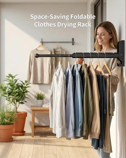 BaiNong Pull Out Wall Mounted Clothes Drying Rack Black 13" Foldable | Laundry - Image 2