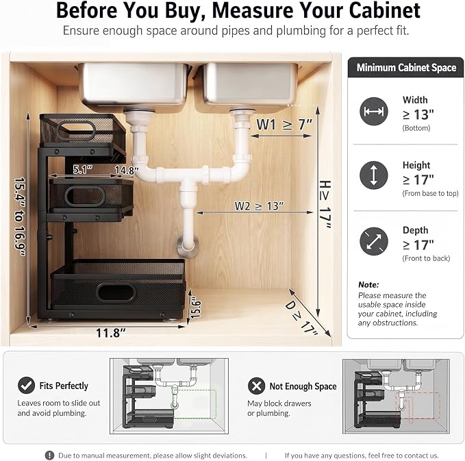 Under Sink Organizer, 3 Tier Pull Out Cabinet Organizer - Image 2