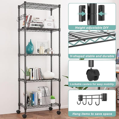 Himimi 5-Tier Wire Shelving Unit on Wheels, Adjustable Heavy Duty Metal Shelves - Image 6