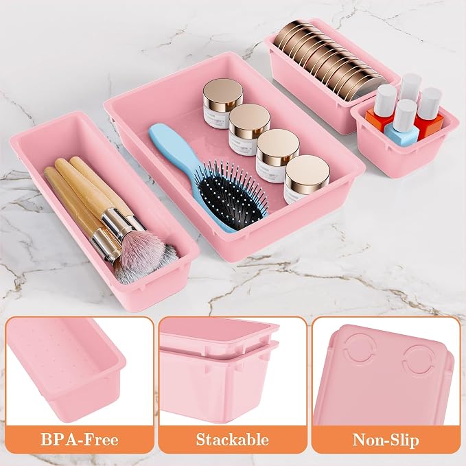 25 PCS Plastic Drawer Organizer Set, 4-Size Versatile Organizer Trays & storage - Image 3