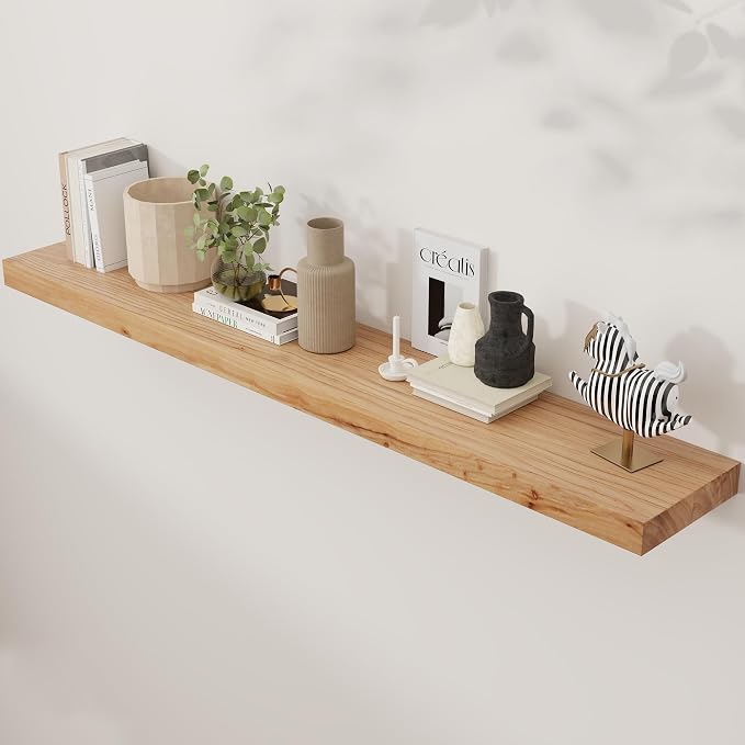Axeman Floating Shelves for Wall, Rustic Elm Wood 56''W x 8" D Wall Shelf by Axeman