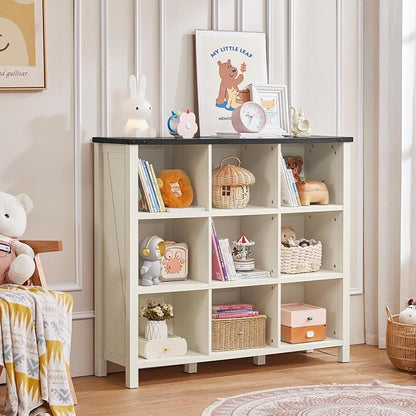 9 Cube Bookcase, Farmhouse 47 Inch Wide White Bookshelf, Wooden 3 Tier Display - Image 7