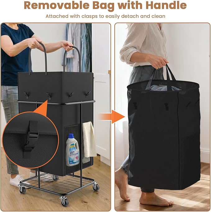 150L Large Laundry Basket with Wheels, Rolling Laundry Hamper with Removable - Image 3