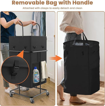 150L Large Laundry Basket with Wheels, Rolling Laundry Hamper with Removable - Image 3
