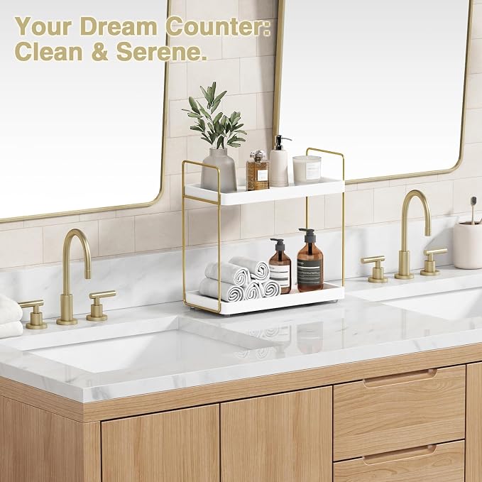 Forbena White and Gold Bathroom Counter Organizer, 2 Tier Makeup Vanity - Image 5