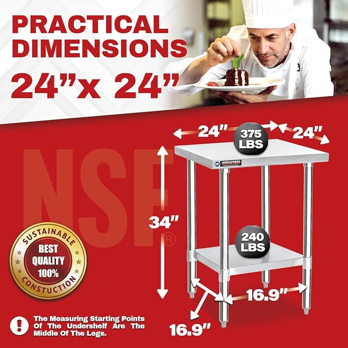 DuraSteel 24x24 Stainless Steel Work Table - Image 2
