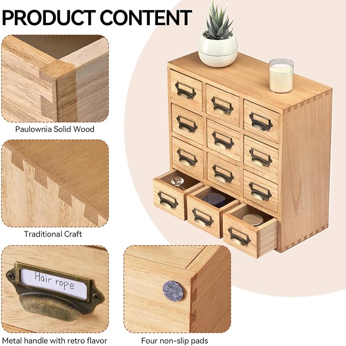KIRIGEN Wooden Storage Cabinet, 12-Drawer Desktop Organizer Natural 12CG-NA | - Image 5