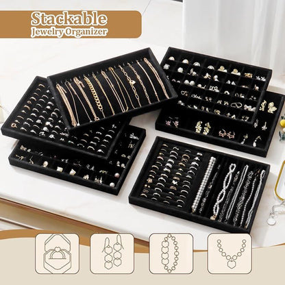Large Velvet Jewelry Tray 2 Pack Stackable Jewelry Display Drawer Inserts Trays - Image 7
