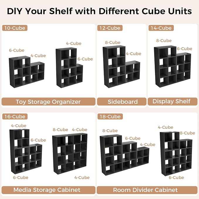 LUCKLIFE 6-Cube Storage Organizer, Stackable Modular Bookcase Shelf - Image 6