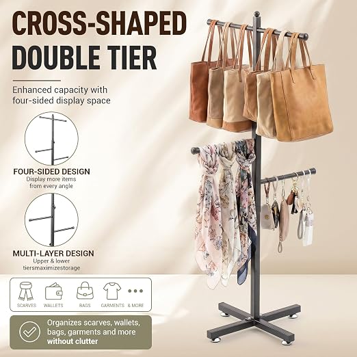 BreezeHug 42-48 Inch Adjustable Height Shopping Bag Rack Heavy Duty T-Shaped - Image 4