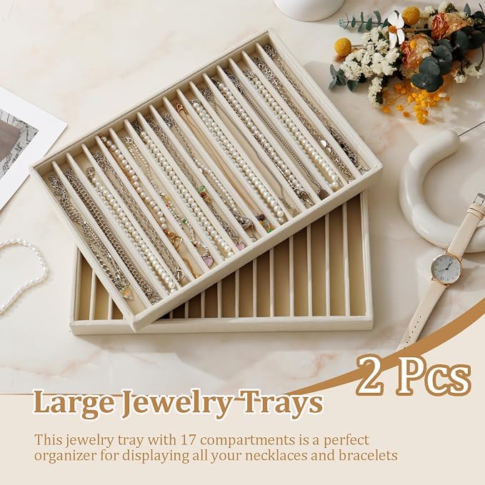 Large Velvet Jewelry Tray 2 Pack Stackable Jewelry Display Drawer Inserts Trays - Image 2