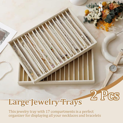 Large Velvet Jewelry Tray 2 Pack Stackable Jewelry Display Drawer Inserts Trays - Image 2