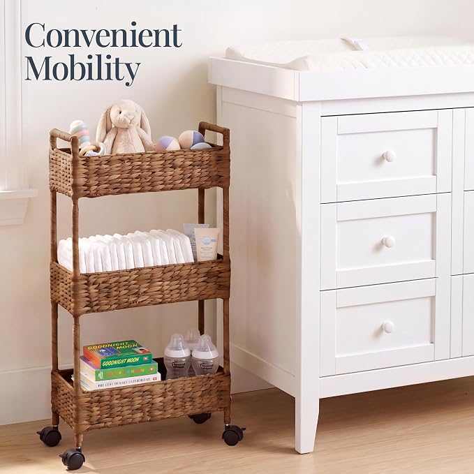 Best Choice Products 3-Tier Slim Water Hyacinth Rolling Nursery Caddy w/Wheels - Image 5
