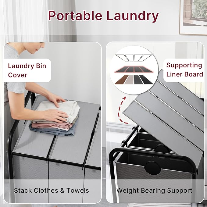 180L Laundry Sorter 4 Section – Heavy Duty Rolling Laundry Basket - Image 5
